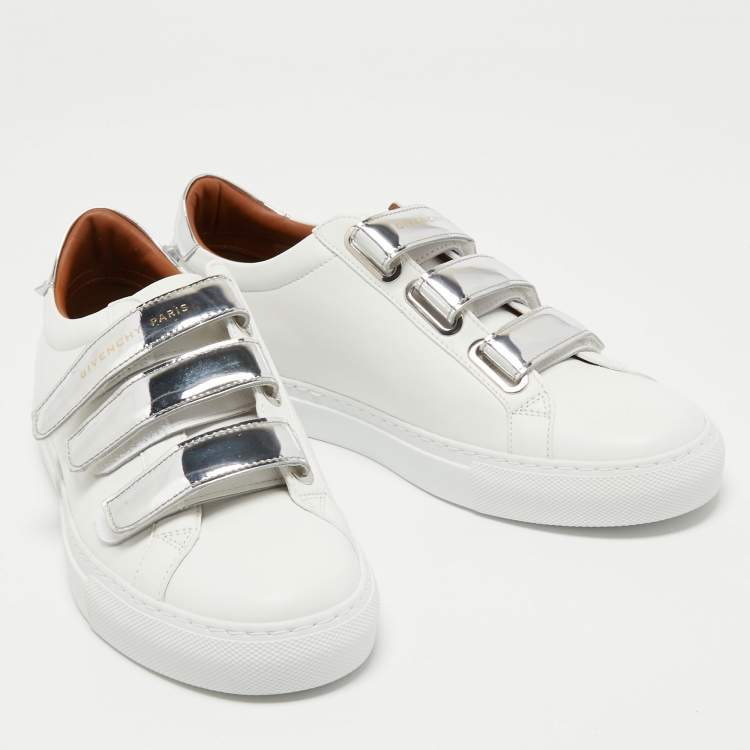 Pre Owned Givenchy White/Silver Leather Velcro Strap Urban Street Sneakers Size 40