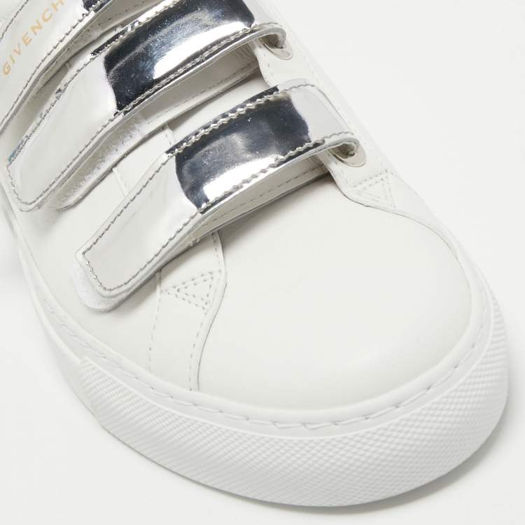 Pre Owned Givenchy White/Silver Leather Velcro Strap Urban Street Sneakers Size 40