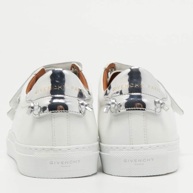 Pre Owned Givenchy White/Silver Leather Velcro Strap Urban Street Sneakers Size 40