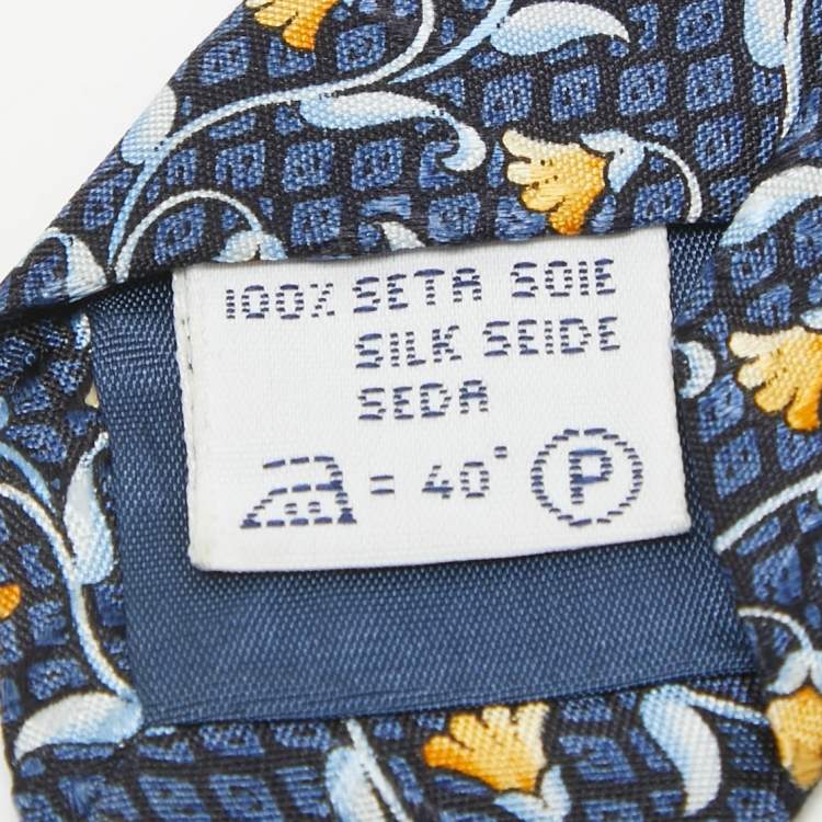 Pre Owned Givenchy Blue Floral Print Silk Traditional Tie