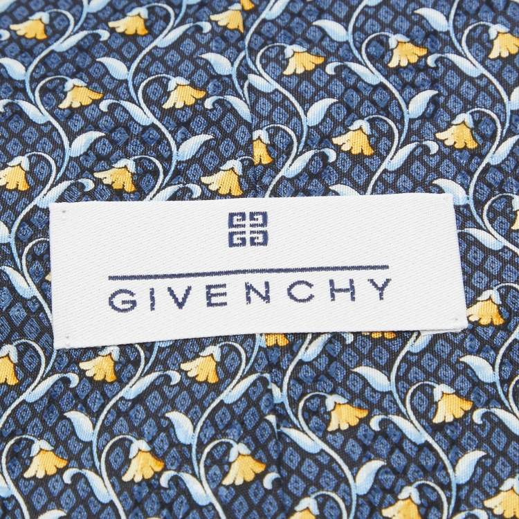 Pre Owned Givenchy Blue Floral Print Silk Traditional Tie