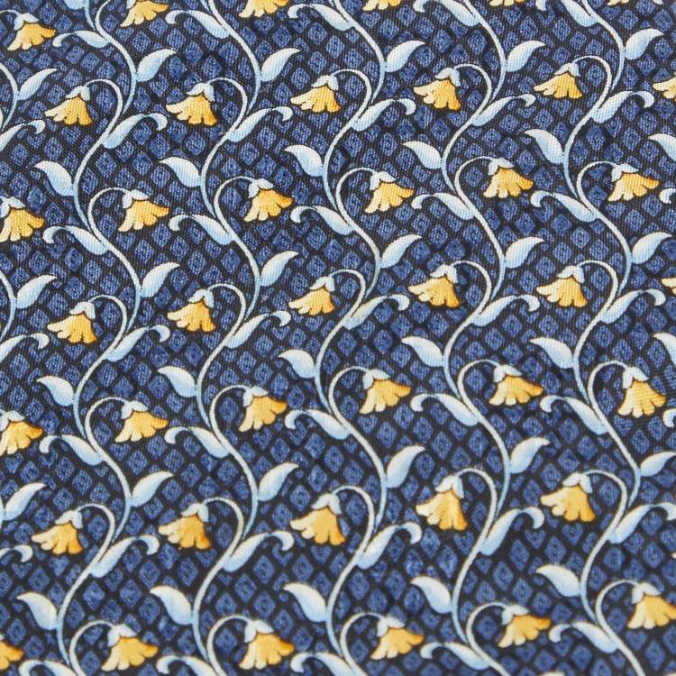 Pre Owned Givenchy Blue Floral Print Silk Traditional Tie