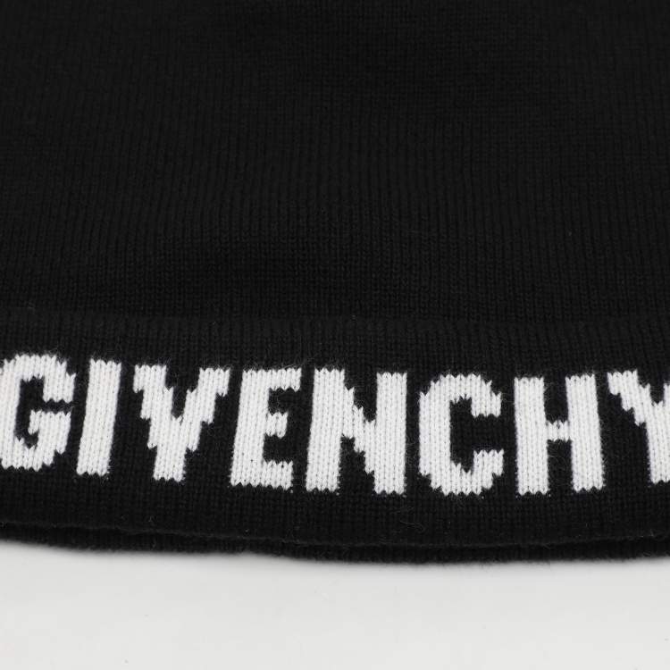 Pre Owned Givenchy Black Star Logo Intarsia Knit Cashmere Beanie