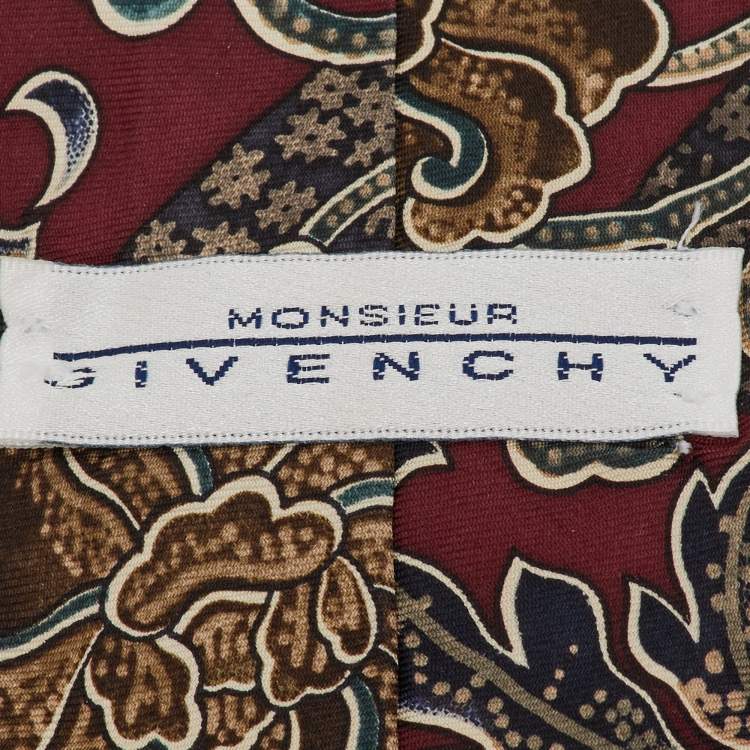 Pre Owned Givenchy Vintage Multicolor Floral Print Silk Traditional Tie 