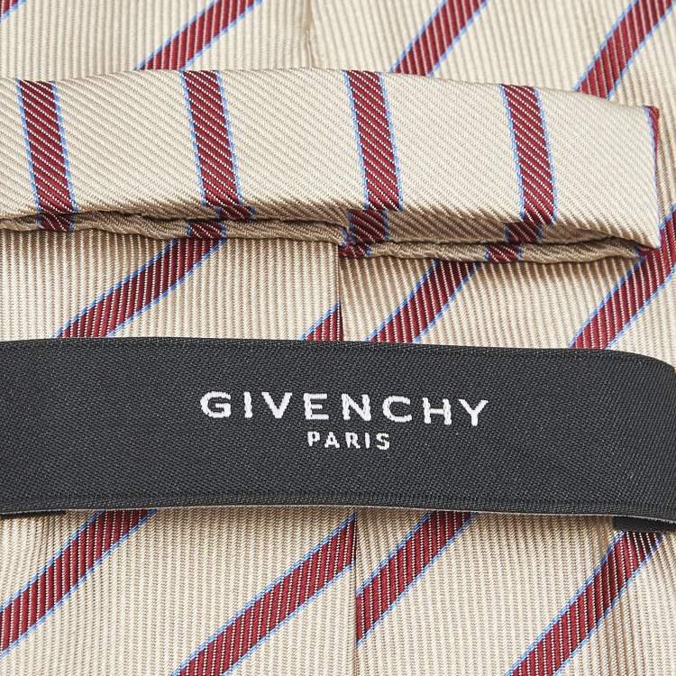 Pre Owned Givenchy Beige Diagonal Striped Silk Tie
