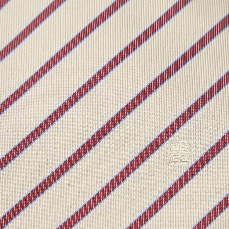 Pre Owned Givenchy Beige Diagonal Striped Silk Tie