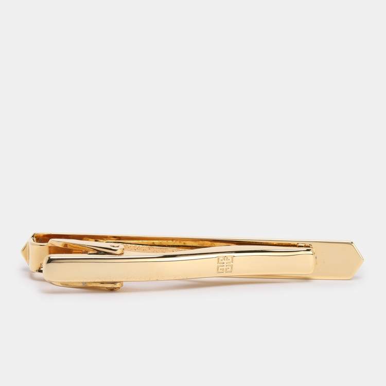 Pre Owned Givenchy Gold Tone Metal and Multicolor Resin Inlay Tie Clip 