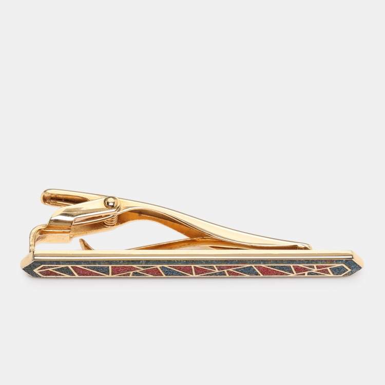 Pre Owned Givenchy Gold Tone Metal and Multicolor Resin Inlay Tie Clip 