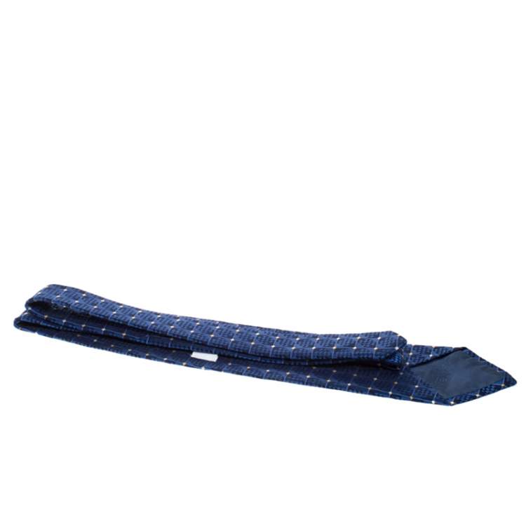 Pre Owned Givenchy Blue Chequered Jacquard Silk Tie