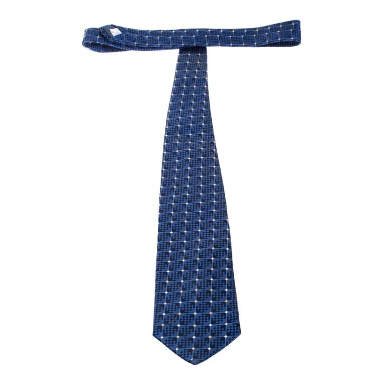 Pre Owned Givenchy Blue Chequered Jacquard Silk Tie