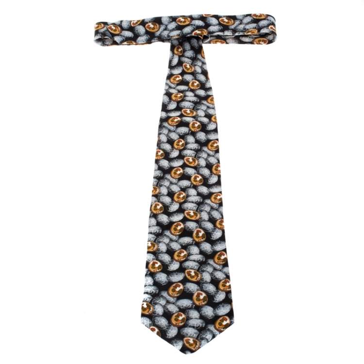 Pre Owned Givenchy Black Chicken Print Silk Tie