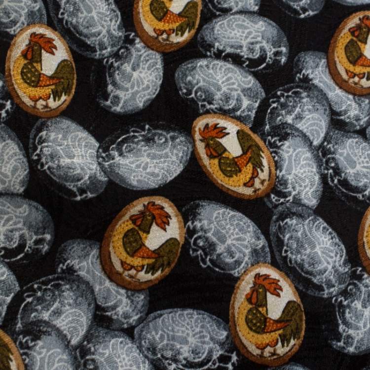 Pre Owned Givenchy Black Chicken Print Silk Tie