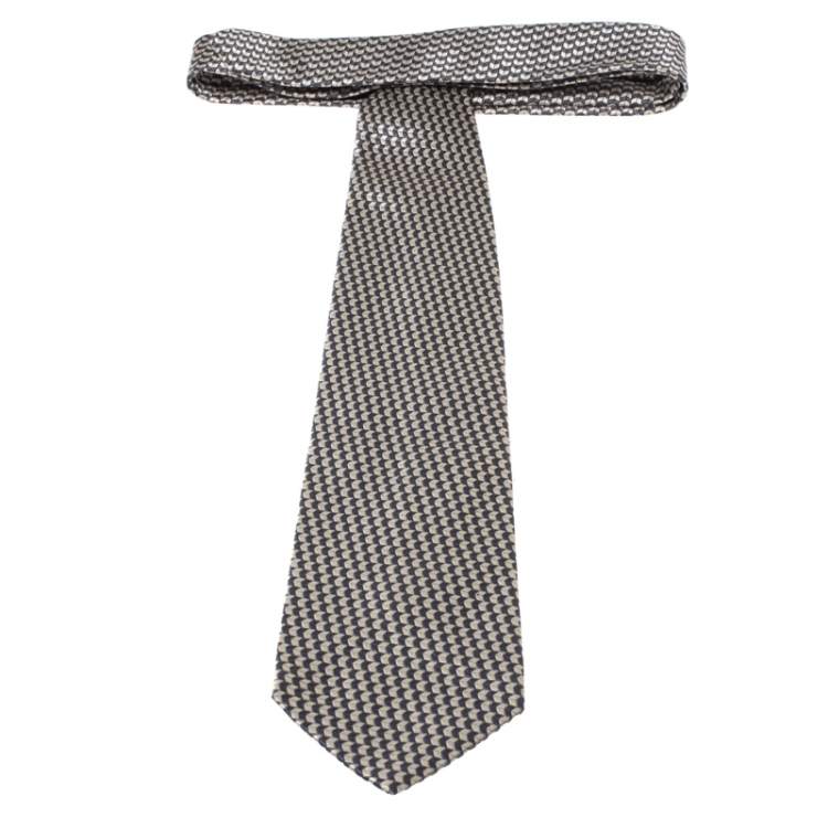 Pre Owned Givenchy Vintage Grey & Cream Jacquard Silk Tie