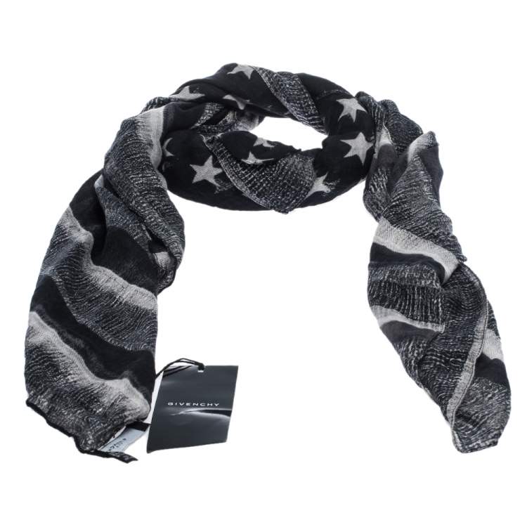 Pre Owned Givenchy Grey American Flag Print Modal Cashmere Scarf