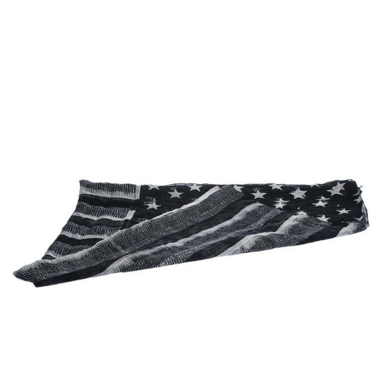 Pre Owned Givenchy Grey American Flag Print Modal Cashmere Scarf