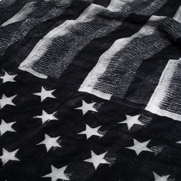 Pre Owned Givenchy Grey American Flag Print Modal Cashmere Scarf