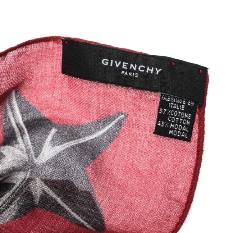Pre Owned Givenchy Red Star Print Modal & Cotton Blend Square Scarf 