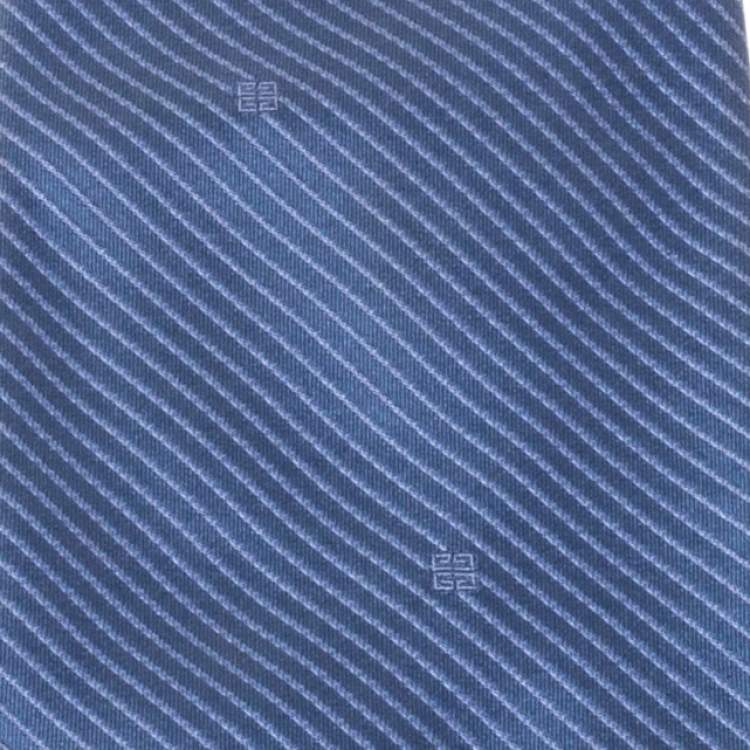 Pre Owned Givenchy Blue Striped Logo Silk Tie