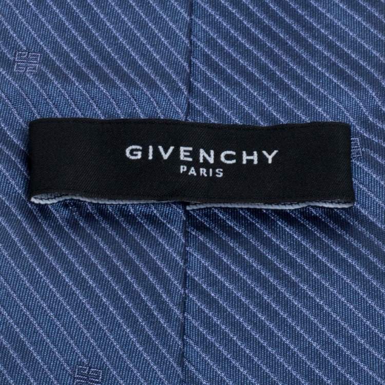 Pre Owned Givenchy Blue Striped Logo Silk Tie