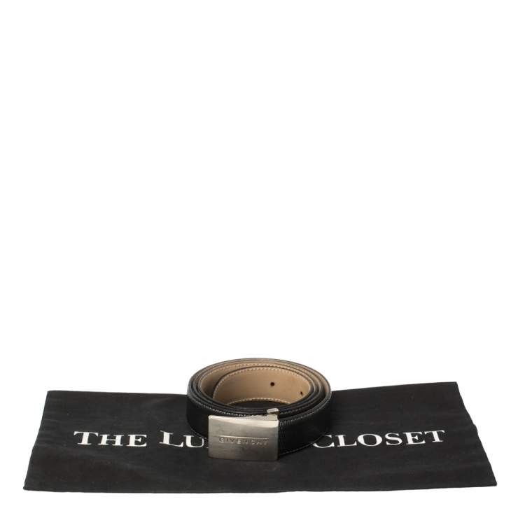 Pre Owned Givenchy Black Lizard Embossed Leather Plaque Logo Belt 100CM