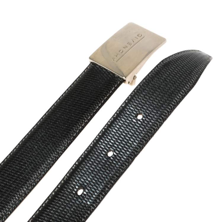 Pre Owned Givenchy Black Lizard Embossed Leather Plaque Logo Belt 100CM
