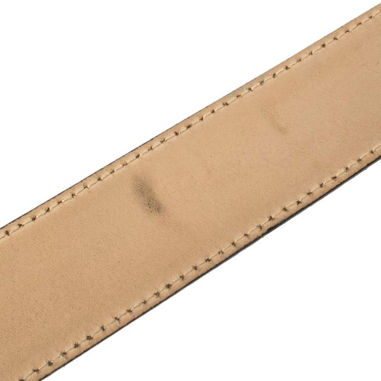 Pre Owned Givenchy Black Lizard Embossed Leather Plaque Logo Belt 100CM