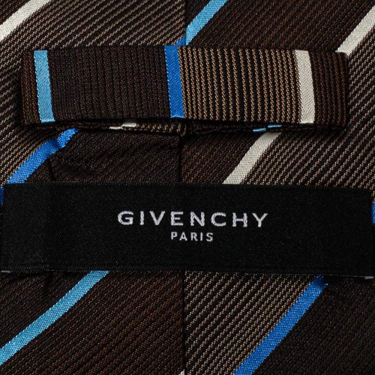 Pre Owned Givenchy Brown Diagonal Striped Silk Tie