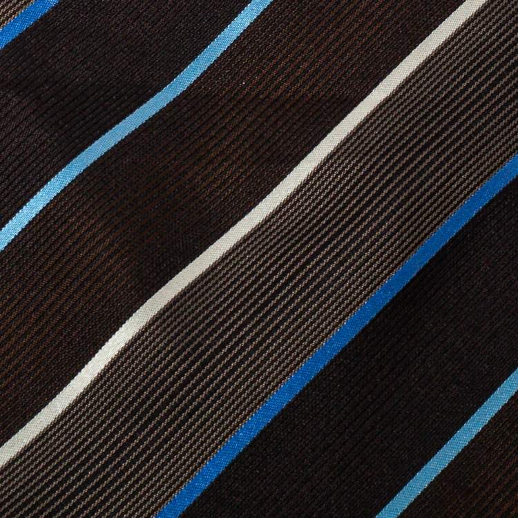 Pre Owned Givenchy Brown Diagonal Striped Silk Tie