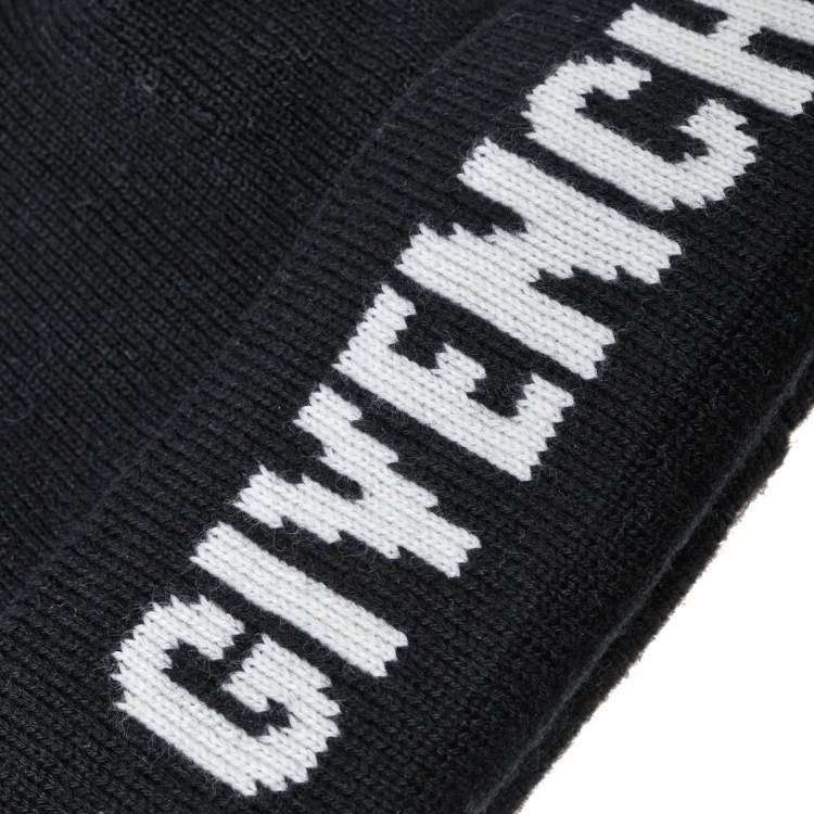 Pre Owned Givenchy Black Star Logo Intarsia Knit Cashmere Beanie