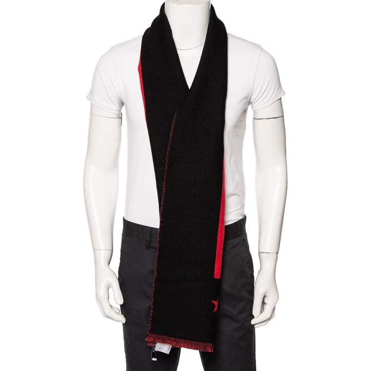 Pre Owned Givenchy Red & Black Striped Intarsia Wool Scarf