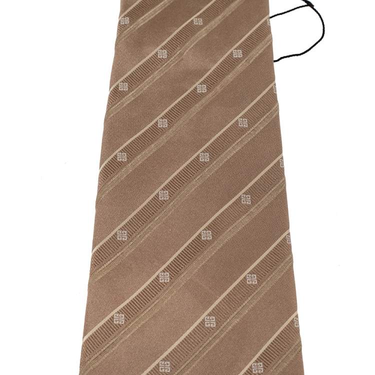 Pre Owned Givenchy Vintage Beige Patterned Silk Jacqaurd Tie