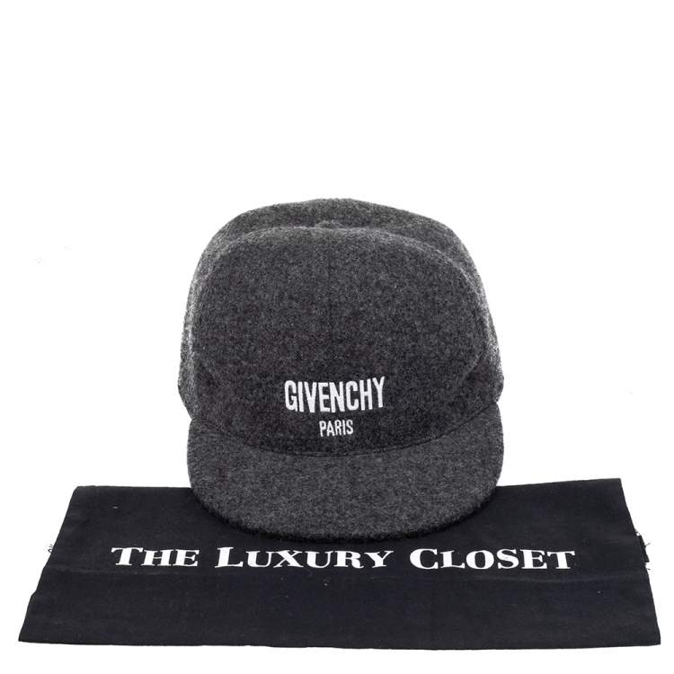Pre Owned Givenchy Charcoal Grey Logo Embroidered Wool Baseball Cap 