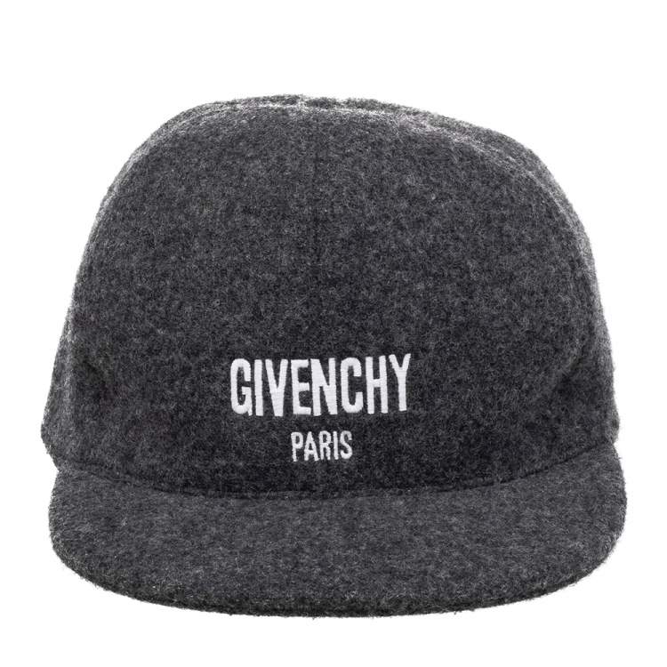 Pre Owned Givenchy Charcoal Grey Logo Embroidered Wool Baseball Cap 