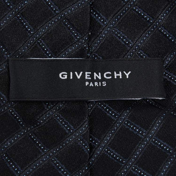 Pre Owned Givenchy Black Grid Patterned Silk Tie