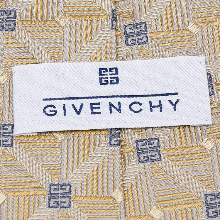 Pre Owned Givenchy Gold GG Patterned Jacquard Silk Tie