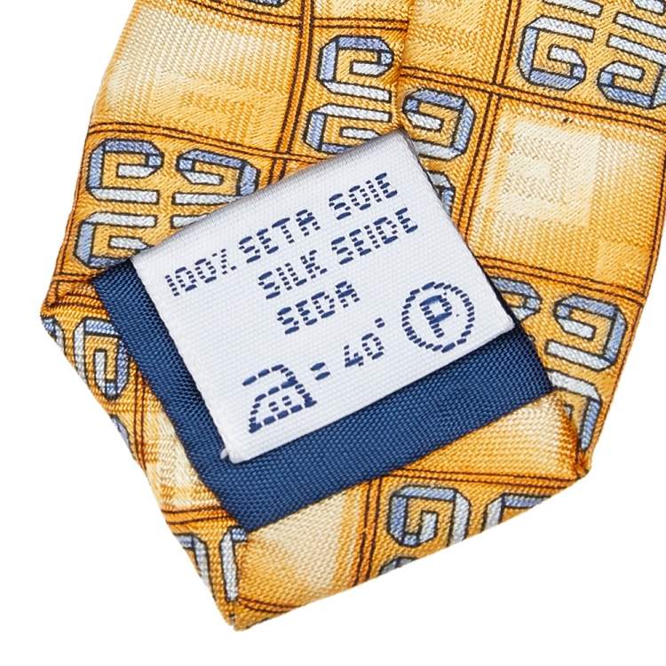 Pre Owned Givenchy Yellow GG Motif Jacquard Silk Tie
