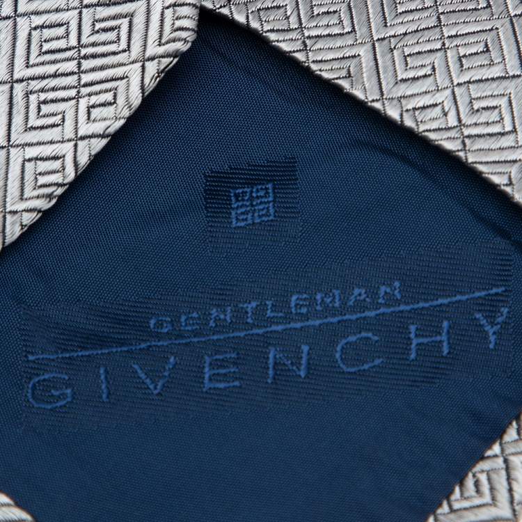 Pre Owned Givenchy Silver GG Patterned Jacquard Silk Tie