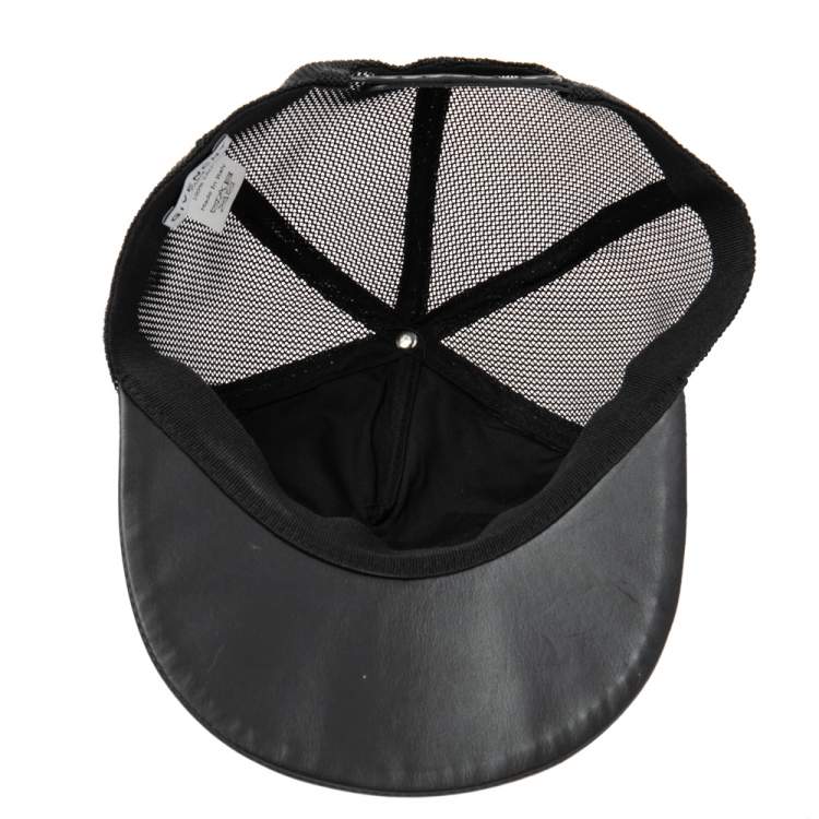 Pre Owned Givenchy Black Leather & Mesh Star Detail Baseball Cap S