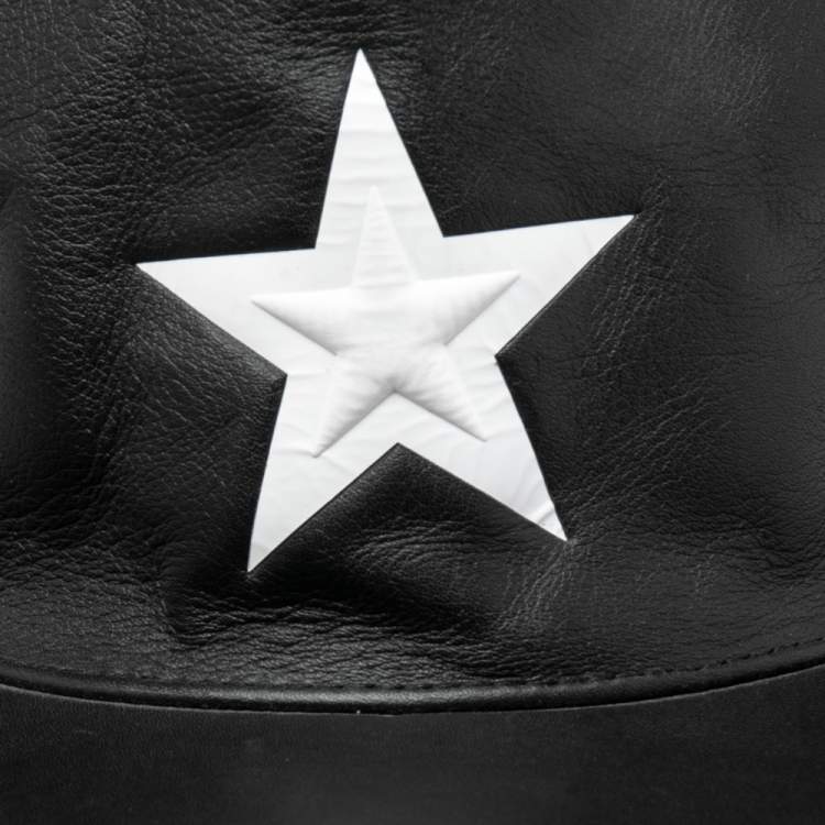 Pre Owned Givenchy Black Leather & Mesh Star Detail Baseball Cap S