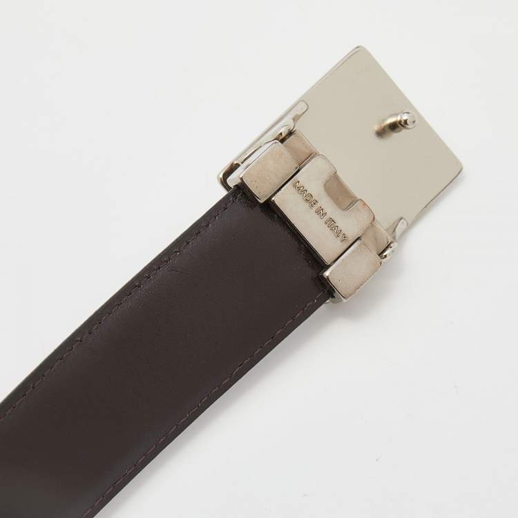 Pre Owned Givenchy Black/Brown Leather Reversible Cut to Size Buckle Belt