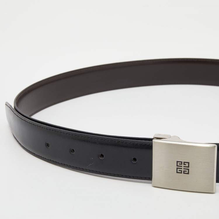Pre Owned Givenchy Black/Brown Leather Reversible Cut to Size Buckle Belt