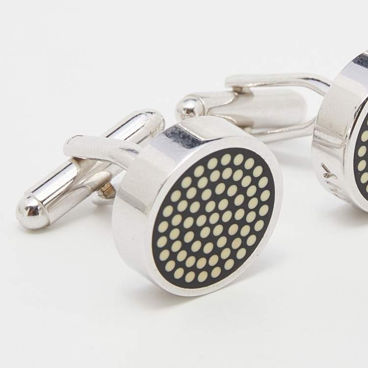 Pre Owned Givenchy Vintage Black Resin Dots Round Cufflinks