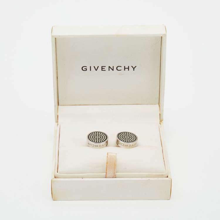 Pre Owned Givenchy Vintage Black Resin Dots Round Cufflinks