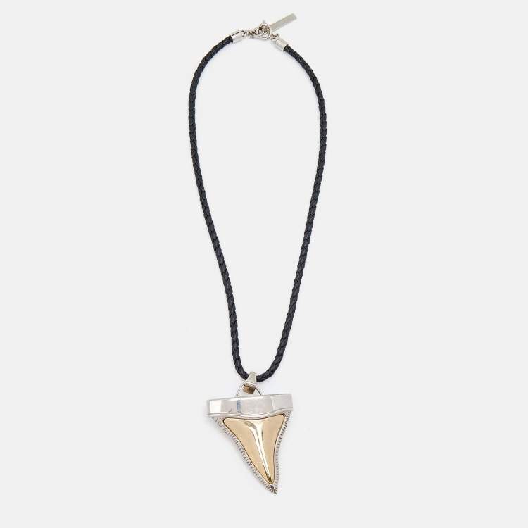 Pre Owned Givenchy Two Tone Shark Tooth Braided Leather Cord Necklace