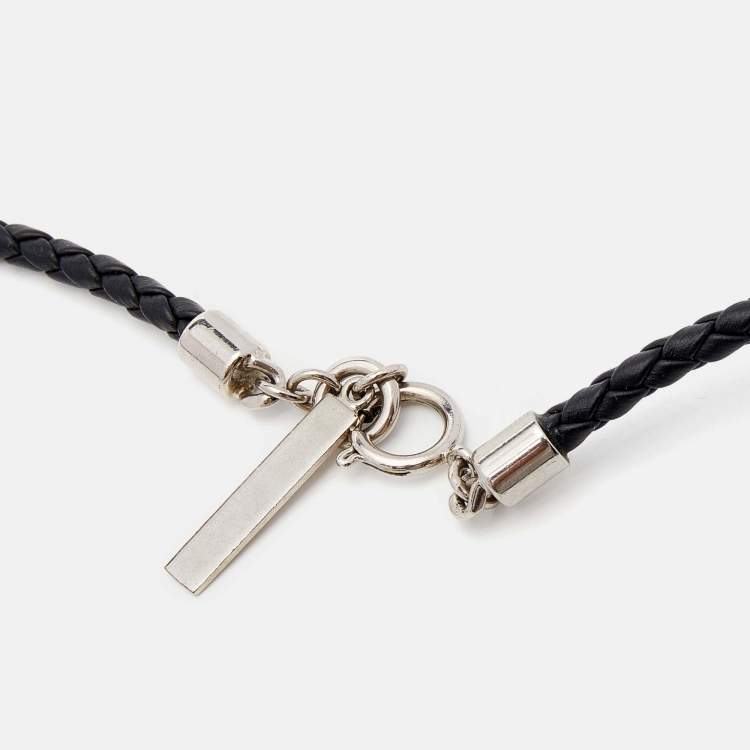 Pre Owned Givenchy Two Tone Shark Tooth Braided Leather Cord Necklace