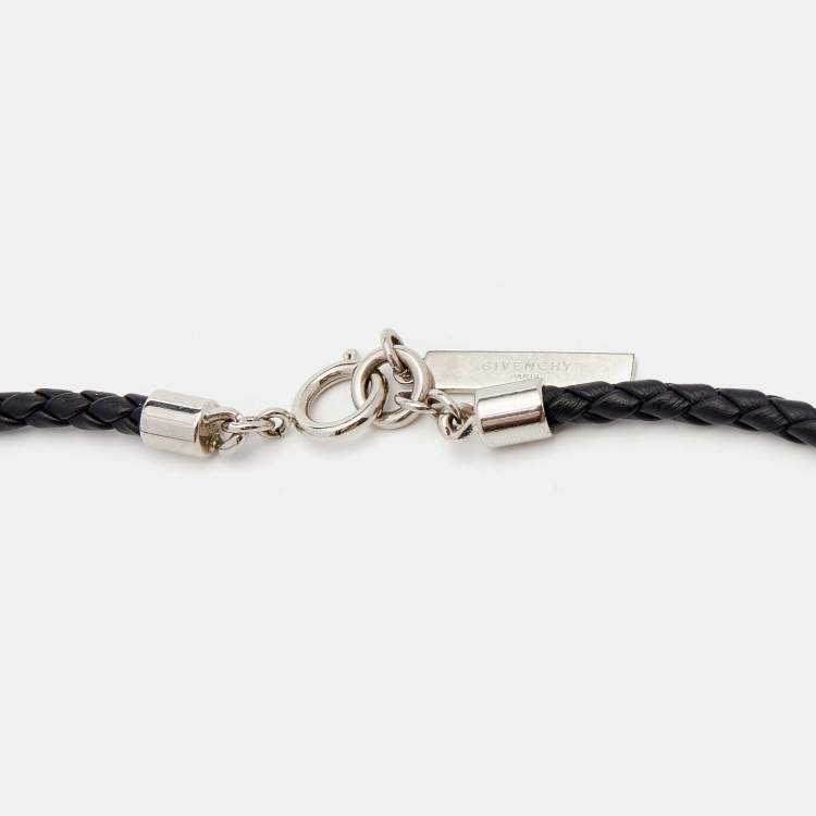 Pre Owned Givenchy Two Tone Shark Tooth Braided Leather Cord Necklace