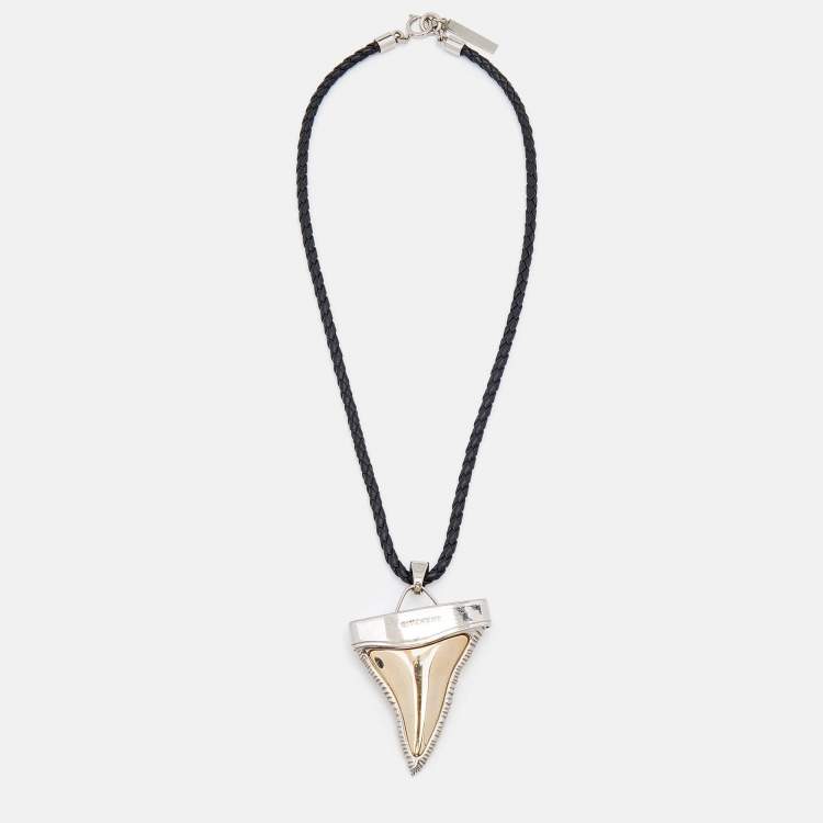 Pre Owned Givenchy Two Tone Shark Tooth Braided Leather Cord Necklace
