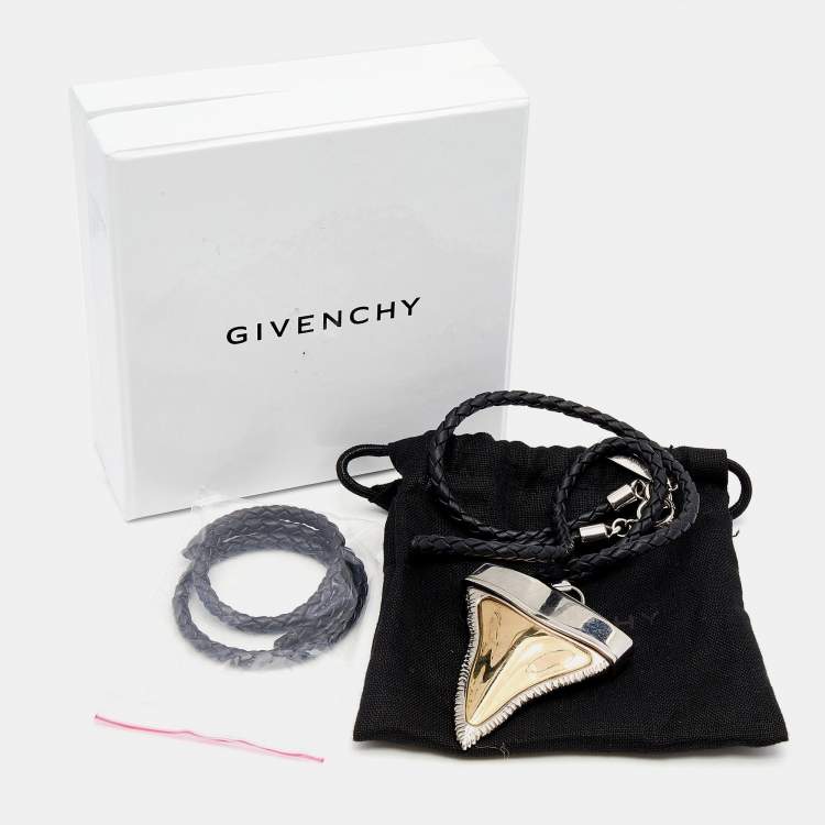 Pre Owned Givenchy Two Tone Shark Tooth Braided Leather Cord Necklace