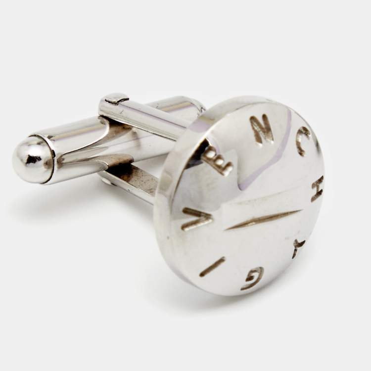Pre Owned Givenchy Silver Tone Round Logo Cufflinks