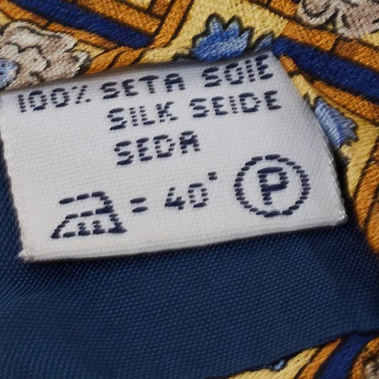 Pre Owned Givenchy Vintage Yellow & Blue Floral Motif Silk Tie